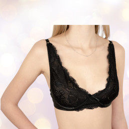 Sutien triunghi din dantela si microfibra, S107, Negru
