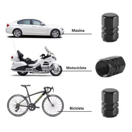 Set 4 Capace Hexagonale Valva Auto Aluminiu - 1.8cm, Negru, Design Premium