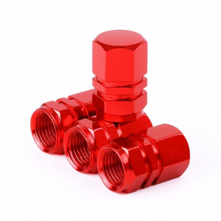 Set 4 Capace Hexagonale Valva Auto Aluminiu - 1.8cm, Rosu, Design Premium