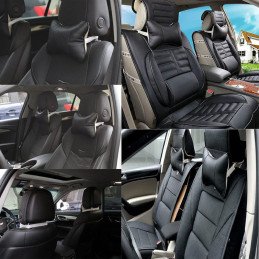 Set 2 Perne Auto Piele Ecologica Tetiera Cusatura Neagra