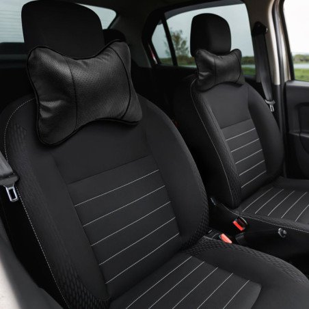 Set 2 Perne Auto Piele Ecologica Tetiera Cusatura Neagra