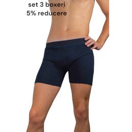 Set 3 boxeri barbati cu picior lung, bumbac elastic, Bleumarin