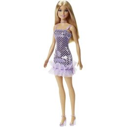 PAPUSA BARBIE TINUTE STRALUCITOARE BLONDA CU ROCHITA MOV | 1Buy.ro