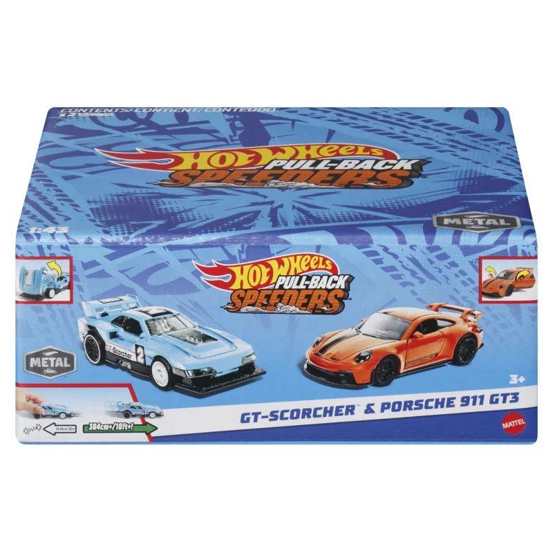 HOT WHEELS SET 2 MASINUTE METALICE PULL BACK GT-SCORCHER SI PORSCHE 911 GT3 1:43 | MARKETPLACE SHOPPING CENTER