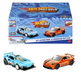 HOT WHEELS SET 2 MASINUTE METALICE PULL BACK GT-SCORCHER SI PORSCHE 911 GT3 1:43 | MARKETPLACE SHOPPING CENTER