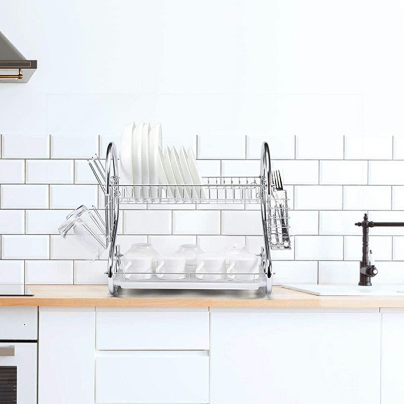 Uscator de vase din otel cu doua niveluri, cu tava din plastic, AVX-AG373 | MARKETPLACE SHOPPING CENTER