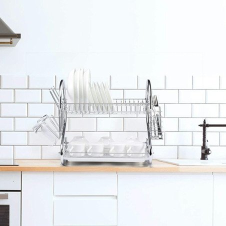 Uscator de vase din otel cu doua niveluri, cu tava din plastic, AVX-AG373 | MARKETPLACE SHOPPING CENTER