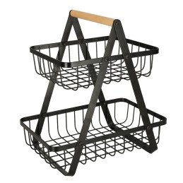 Cos de fructe cu doua etaje, pliabil, lemn + metal, culoare neagra | MARKETPLACE SHOPPING CENTER