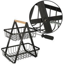 Cos de fructe cu doua etaje, pliabil, lemn + metal, culoare neagra | MARKETPLACE SHOPPING CENTER