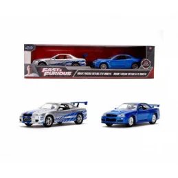SET MASINUTE METALICE FAST & FURIOUS BRIAN'S NISSAN SKYLINE GT-R(BNR34) SCARA 1 LA 32 | 1Buy.ro