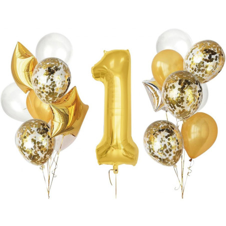 Set 16 baloane aniversare 1 an - Auriu | MARKETPLACE SHOPPING CENTER