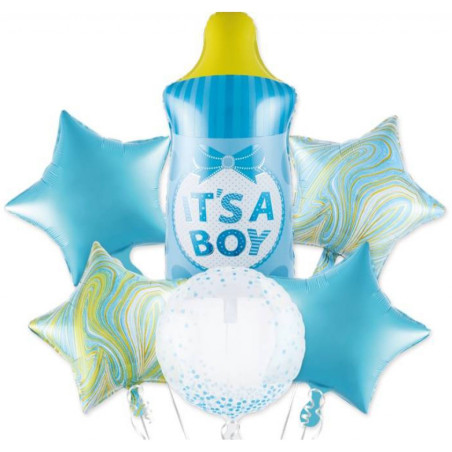 Set 6 baloane biberon albastru It's a boy | MARKETPLACE SHOPPING CENTER