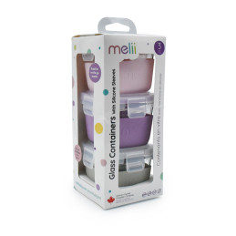 Set 3 Recipiente Sticla 3 160Ml cu Husa Antiderapanta Silicon Melii Roz Mov Gri ...
