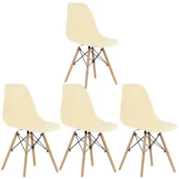 Set 4 Scaune Stil Scandinav cu Picioare din Lemn de Fag...