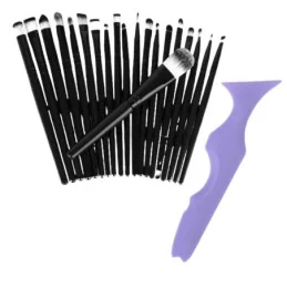 Set Profesional de Machiaj cu 20 de Pensule Antialergice si Sablon Multifunctional 5-in1 Eyeliner din Silicon in Nuanta Mov...
